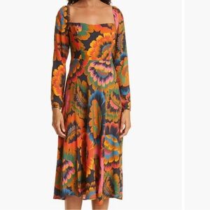 Farm Rio Colorful Flowers Midi Dress Size M Like New